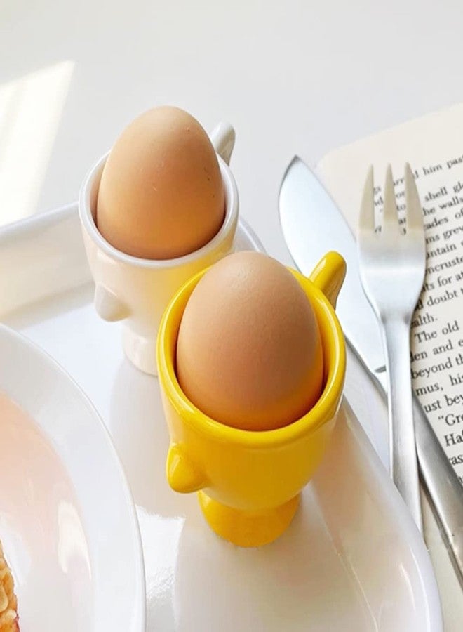 BENEKIY Easter Egg Cups for Soft Boiled Eggs Ceramic Egg Holder 2 Pack Hard Boiled Raw Egg Cup 1 pack Egg Topper Cutter with 2 Pack Stainless Steel Egg Spoons for Decor Breakfast Brunch - Image 5