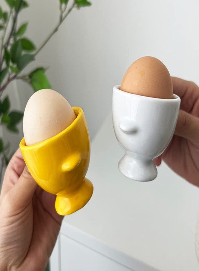 BENEKIY Easter Egg Cups for Soft Boiled Eggs Ceramic Egg Holder 2 Pack Hard Boiled Raw Egg Cup 1 pack Egg Topper Cutter with 2 Pack Stainless Steel Egg Spoons for Decor Breakfast Brunch - Image 4