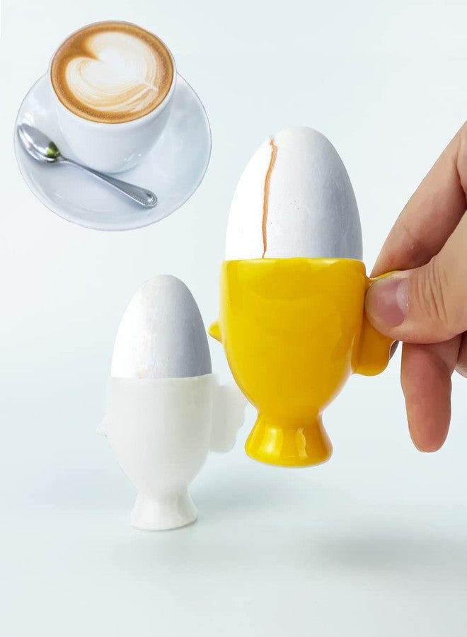 BENEKIY Easter Egg Cups for Soft Boiled Eggs Ceramic Egg Holder 2 Pack Hard Boiled Raw Egg Cup 1 pack Egg Topper Cutter with 2 Pack Stainless Steel Egg Spoons for Decor Breakfast Brunch - Image 3