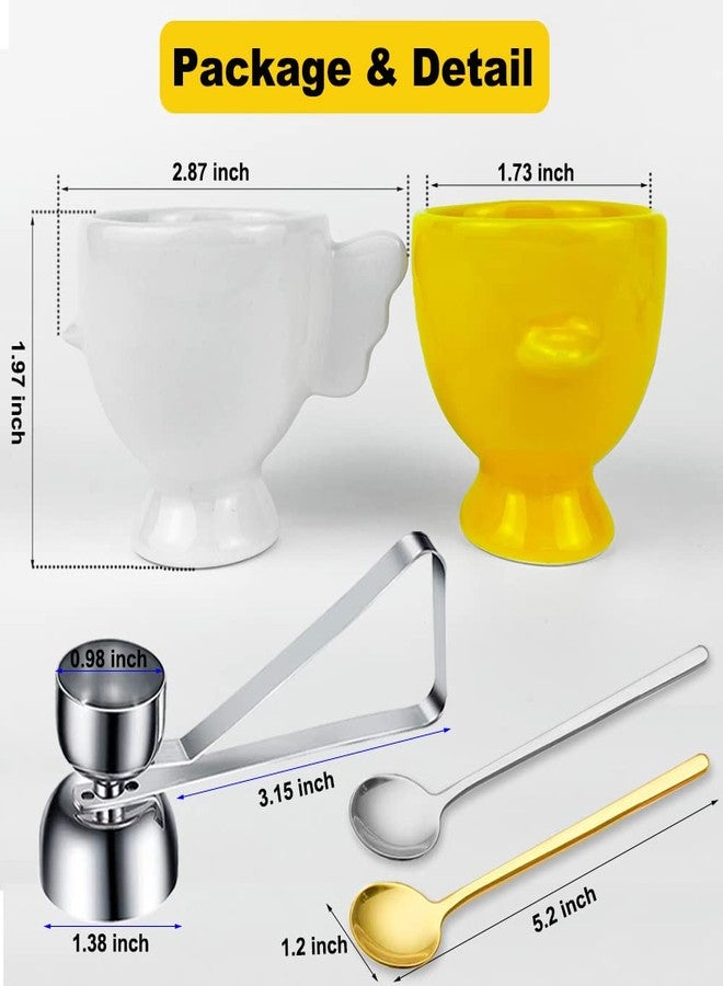 BENEKIY Easter Egg Cups for Soft Boiled Eggs Ceramic Egg Holder 2 Pack Hard Boiled Raw Egg Cup 1 pack Egg Topper Cutter with 2 Pack Stainless Steel Egg Spoons for Decor Breakfast Brunch - Image 2