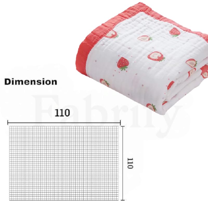 Fabrify Pure Organic Cotton 6 Layer Muslin Blanket for Baby | Ultra-Soft Swaddling Towel for Newborns and Toddlers |110 X110 Cm | 0-3 Years (Fix Design), Pack of 1, Multicolor (Strawberry) - Image 2