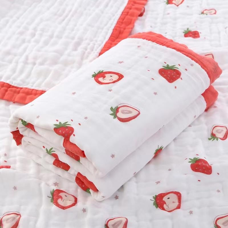 Fabrify Pure Organic Cotton 6 Layer Muslin Blanket for Baby | Ultra-Soft Swaddling Towel for Newborns and Toddlers |110 X110 Cm | 0-3 Years (Fix Design), Pack of 1, Multicolor (Strawberry) - Image 1