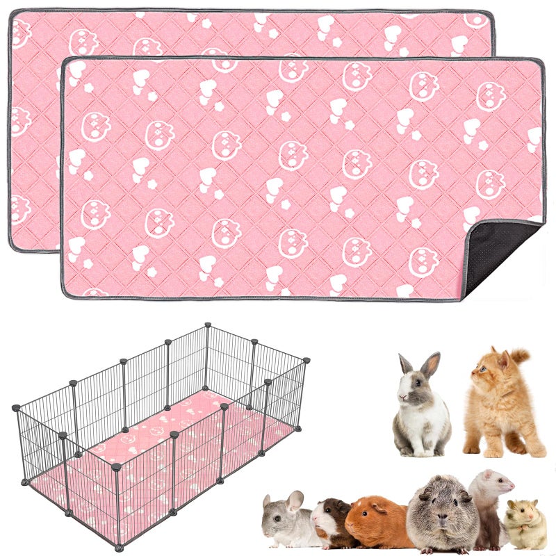 Mooydee 2 Pack Guinea Pig Bedding - Washable Guinea Pig Liners for C&C 2x4 Cage, Waterproof Reusable & Anti Slip Pee Pads Super Absorbent Mats for Small Animals Rabbit Hamster Rat (Pink, 57 x 28 Inch) - Image 1