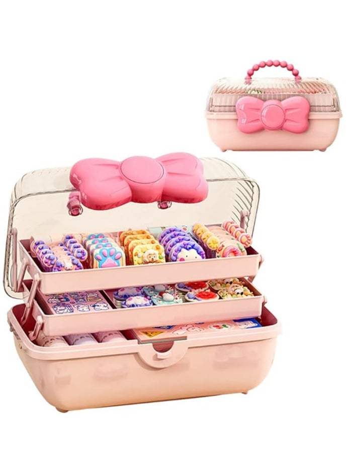 Cute Girls Hair Accessories Storage Box Bow Switch Organizer Box Jewelry Box, Plastic Hair Ties Holder Hair Clips Container Storage Box for Home, School, Office(Pink) - Image 1