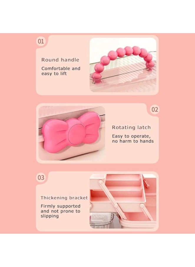 Cute Girls Hair Accessories Storage Box Bow Switch Organizer Box Jewelry Box, Plastic Hair Ties Holder Hair Clips Container Storage Box for Home, School, Office(Pink) - Image 5