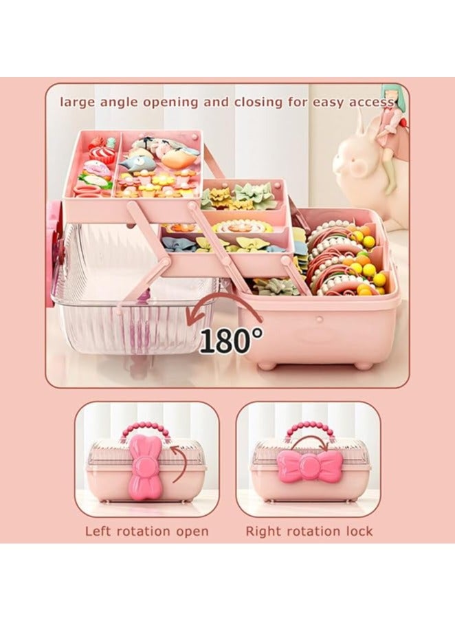 Cute Girls Hair Accessories Storage Box Bow Switch Organizer Box Jewelry Box, Plastic Hair Ties Holder Hair Clips Container Storage Box for Home, School, Office(Pink) - Image 3