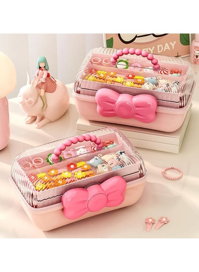 Cute Girls Hair Accessories Storage Box Bow Switch Organizer Box Jewelry Box, Plastic Hair Ties Holder Hair Clips Container Storage Box for Home, School, Office(Pink) - Image 4