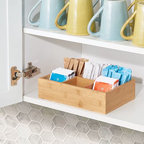 mDesign Bamboo Tea & Food Storage Organizer Container Box - Wooden Holder Case for Tea Bags, Coffee, Snacks, Sugar, Sweeteners, and Small Packets - Echo Collection - 2 Pack - Natural Wood - Image 3