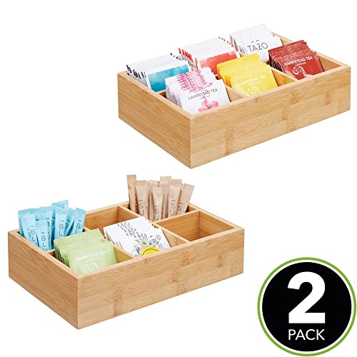 mDesign Bamboo Tea & Food Storage Organizer Container Box - Wooden Holder Case for Tea Bags, Coffee, Snacks, Sugar, Sweeteners, and Small Packets - Echo Collection - 2 Pack - Natural Wood - Image 2