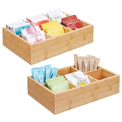 mDesign Bamboo Tea & Food Storage Organizer Container Box - Wooden Holder Case for Tea Bags, Coffee, Snacks, Sugar, Sweeteners, and Small Packets - Echo Collection - 2 Pack - Natural Wood - Image 1