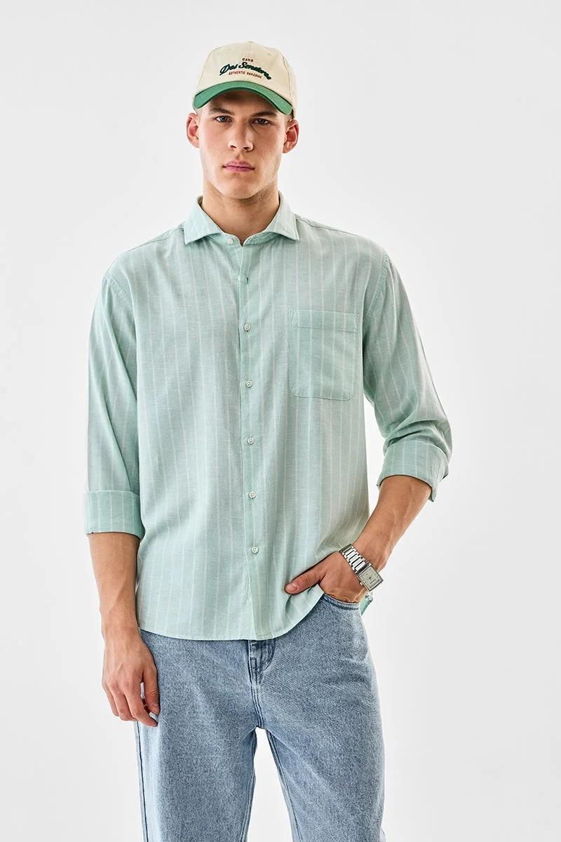 SNITCH Mint Striped Long Sleeve Regular Fit Shirt