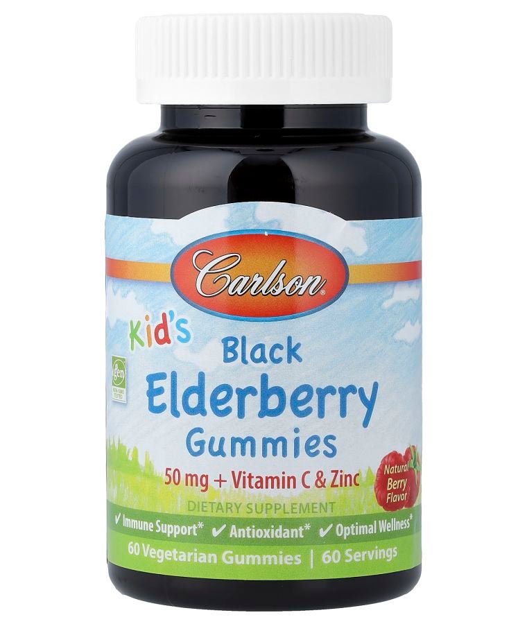 Kid's Black Elderberry Gummies + Vitamin C & Zinc Natural Berry 60 Vegetarian Gummies