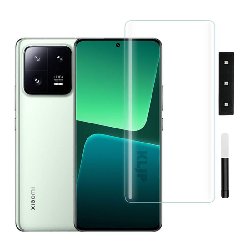 KLJP HD+ UV Tempered Glass Screen Protector Guard Compatible For Xiaomi 13 Pro (Pack of 1) Full Adhesive UV Curved Case Friendly HD+ Clarity - Image 1