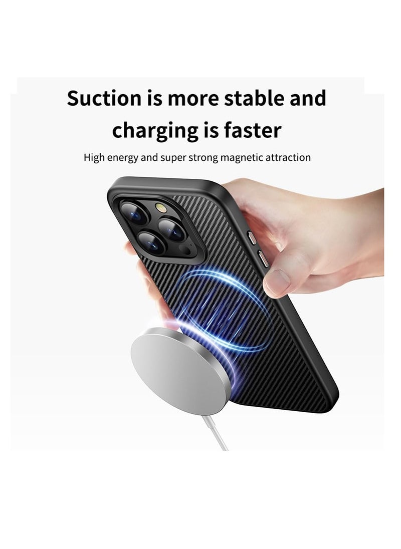 Carbon Fiber for iPhone 16 Pro Max Case, [with Camera Lens Protector][Compatible with Magsafe] Shockproof Protective Magnetic Phone Cover 6.9 Inch (Black)