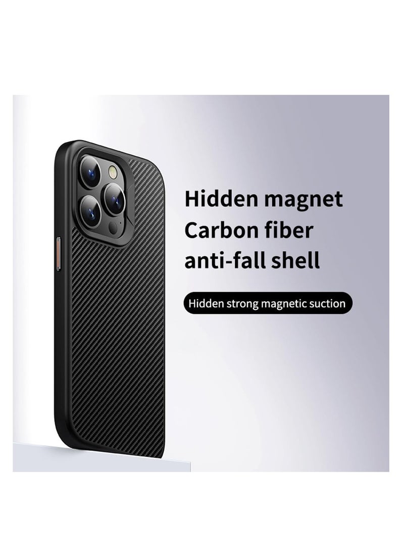 Carbon Fiber for iPhone 16 Pro Max Case, [with Camera Lens Protector][Compatible with Magsafe] Shockproof Protective Magnetic Phone Cover 6.9 Inch (Black)