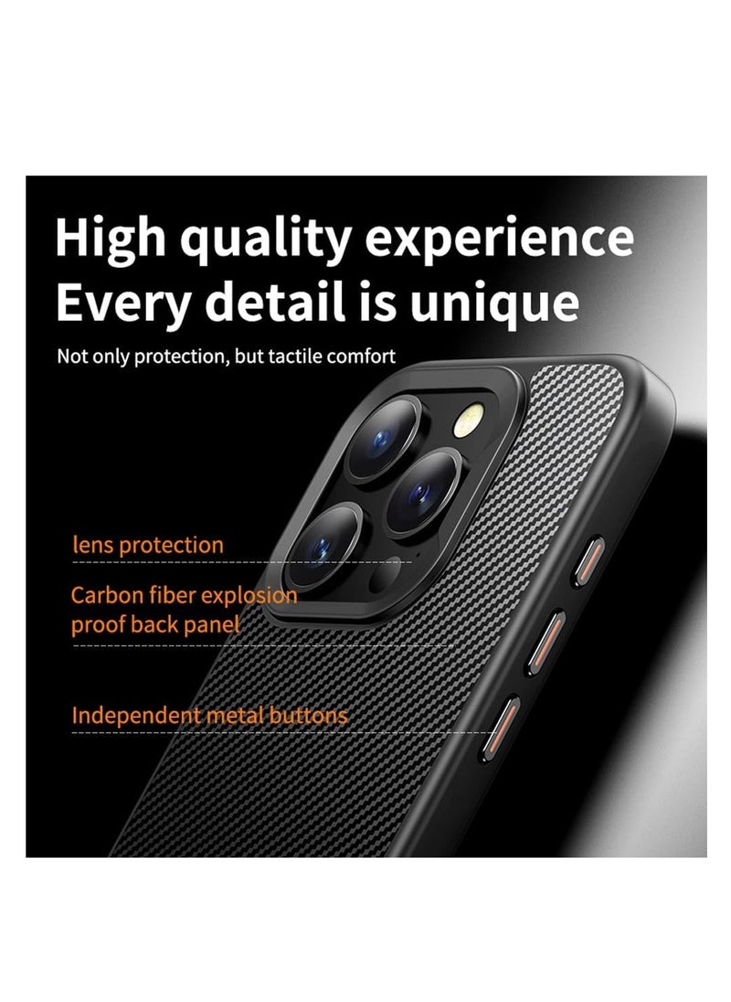 Carbon Fiber for iPhone 16 Pro Max Case, [with Camera Lens Protector][Compatible with Magsafe] Shockproof Protective Magnetic Phone Cover 6.9 Inch (Black)