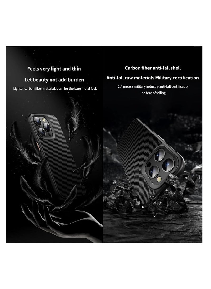 Carbon Fiber for iPhone 16 Pro Max Case, [with Camera Lens Protector][Compatible with Magsafe] Shockproof Protective Magnetic Phone Cover 6.9 Inch (Black)