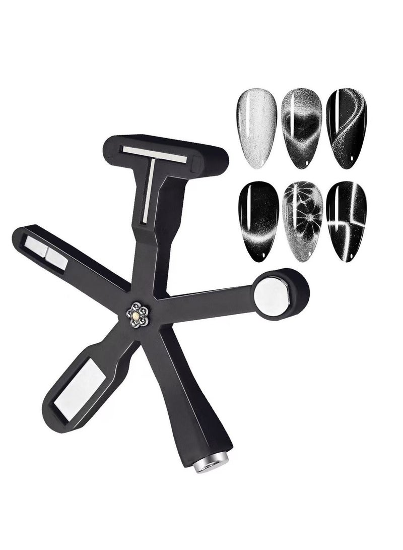 مغناطيس 6 في 1 لطلاء الأظافر الجل Cat Eye، أداة أظافر مغناطيسية متعددة الوظائف، مغناطيس Cross Cat Eye مطور لتصميمات الأظافر 3D Cateye Nail Gel مغناطيس قوي لفن الأظافر صالون منزلي (أسود) - Image 1