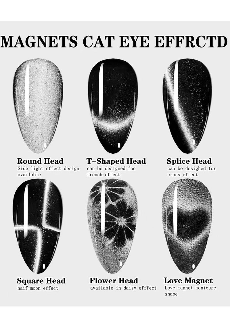 مغناطيس 6 في 1 لطلاء الأظافر الجل Cat Eye، أداة أظافر مغناطيسية متعددة الوظائف، مغناطيس Cross Cat Eye مطور لتصميمات الأظافر 3D Cateye Nail Gel مغناطيس قوي لفن الأظافر صالون منزلي (أسود) - Image 3
