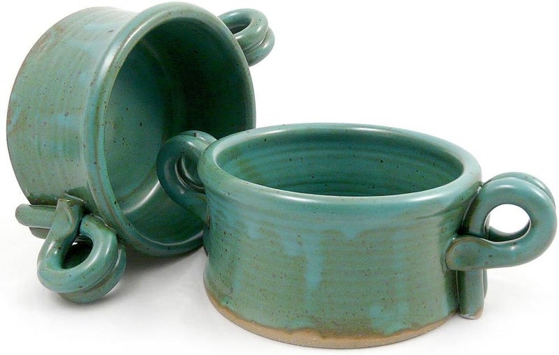 Modern Artisans American Made Stoneware Bistro Bowl for Soup Chili Rice or Pasta Set of 2 16oz Teal Green - Image 1