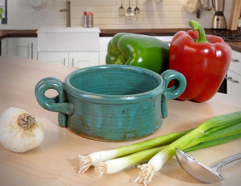 Modern Artisans American Made Stoneware Bistro Bowl for Soup Chili Rice or Pasta Set of 2 16oz Teal Green - Image 2