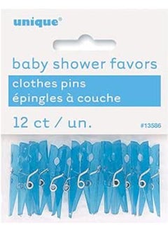 Unique Party 13586 - Plastic Blue Clothes Peg Baby Shower Favours, Pack of 12