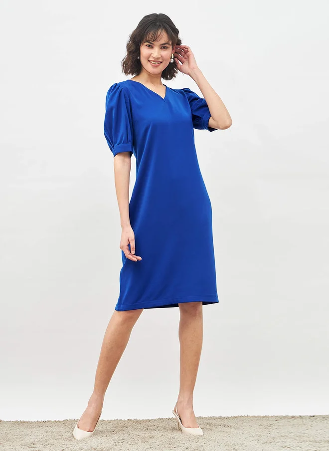 Salt Attire SALT ATTIRE V-Neck Puff Sleeve Sheath Dress