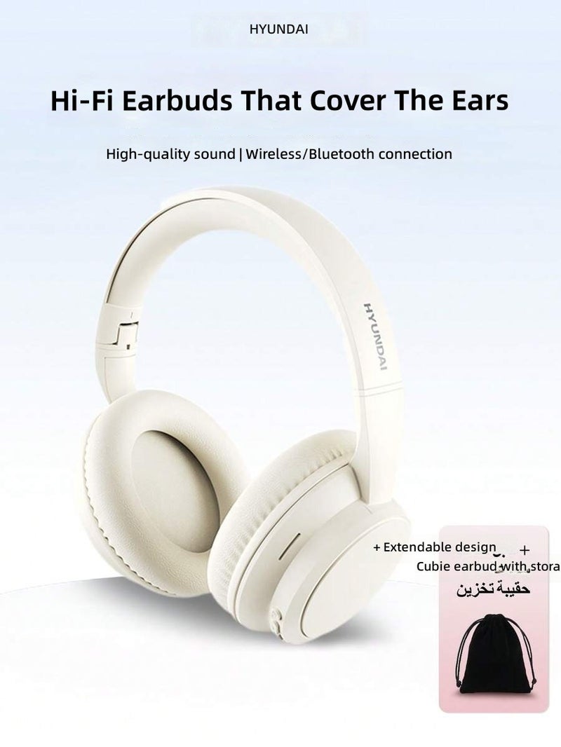 HYUNDAI HY-T02MAX Over-Ear Bluetooth Headphones with Bow Accessory, HiFi Sound, Deep Bass, Clear Calls, Noise Cancellation, Low Latency, Long Battery Life, for Music, Sports, Gaming, Business, Compatible with Phones and Tablets - Pink