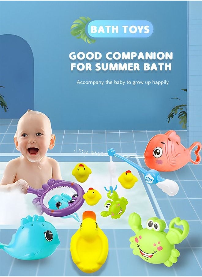 GROIC GROIC 9-Piece Bath Toys Fishing Games with Fish Net and Rod Clown Whale Crab Ducks Bathroom Time Bathtub Play for Toddlers Baby Kids  - Image 2