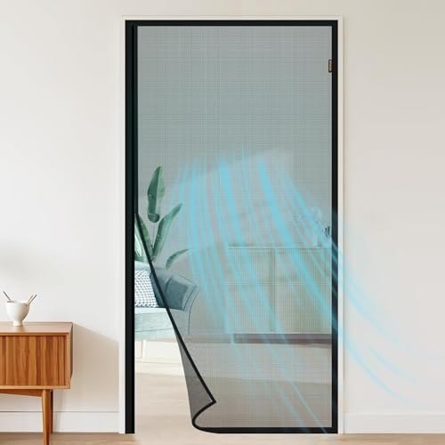 MAGZO Magnetic Screen Door Fits Door Size 38 x 82 Inches, Screen Size 40 x 83 Inch Reinforced Side Opening Mesh Curtain Polyester Heavy Duty Screen with Full Frame Hook&Loop-Black - Image 1
