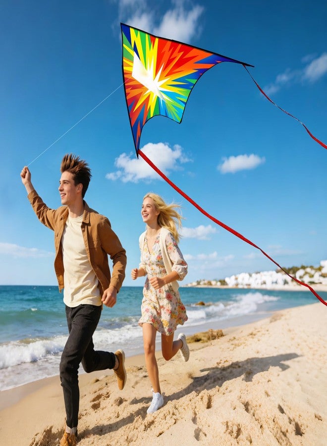Xida Kite Xida Large Delta Kite - Easy to Fly Single Line Kites for Kids & Adults Ages 4-12, Rainbow Lightning Design with Complete Kit, Quick Setup Durable Outdoor Kites for Beach/Park Flying - Image 4