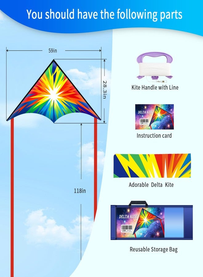 Xida Kite Xida Large Delta Kite - Easy to Fly Single Line Kites for Kids & Adults Ages 4-12, Rainbow Lightning Design with Complete Kit, Quick Setup Durable Outdoor Kites for Beach/Park Flying - Image 5