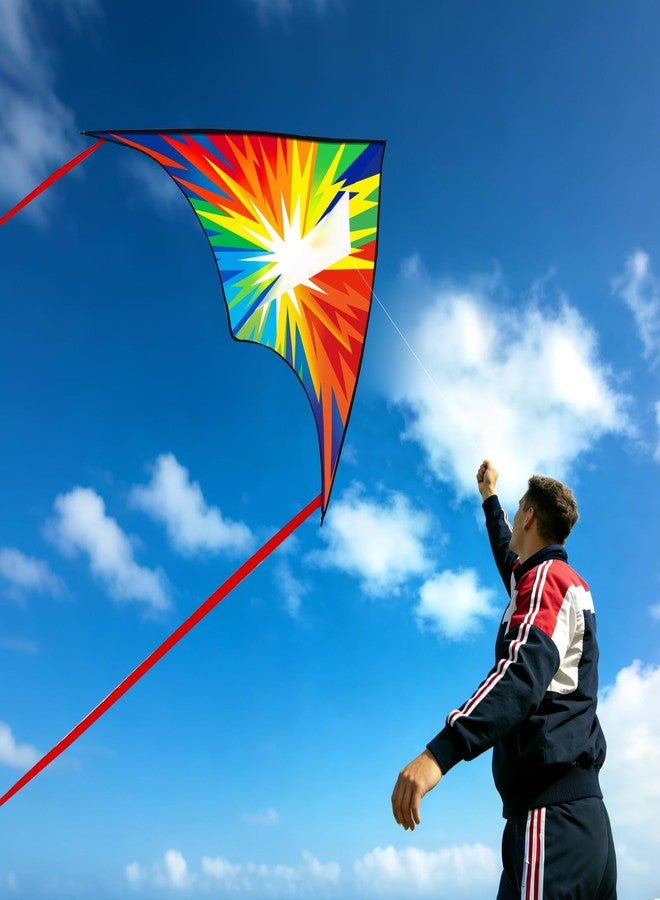 Xida Kite Xida Large Delta Kite - Easy to Fly Single Line Kites for Kids & Adults Ages 4-12, Rainbow Lightning Design with Complete Kit, Quick Setup Durable Outdoor Kites for Beach/Park Flying - Image 2