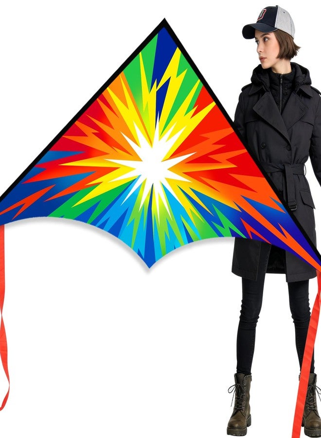 Xida Kite Xida Large Delta Kite - Easy to Fly Single Line Kites for Kids & Adults Ages 4-12, Rainbow Lightning Design with Complete Kit, Quick Setup Durable Outdoor Kites for Beach/Park Flying - Image 1