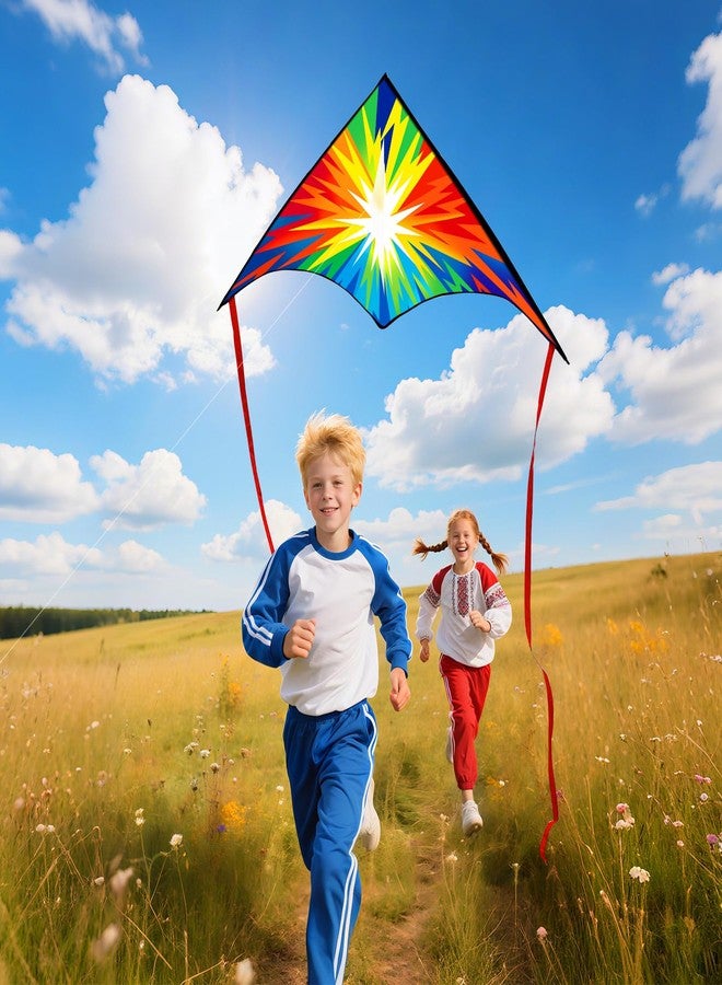 Xida Kite Xida Large Delta Kite - Easy to Fly Single Line Kites for Kids & Adults Ages 4-12, Rainbow Lightning Design with Complete Kit, Quick Setup Durable Outdoor Kites for Beach/Park Flying - Image 3