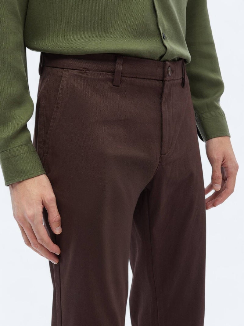 Kip Dark Brown Weaving Regular Fit Casual Cotton Blended Trousers - Image 4
