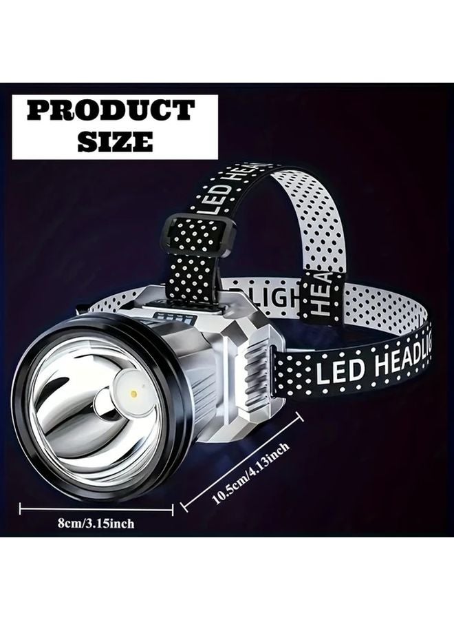 Silvery Shell White Light Headlamp USB Rechargeable IP65 Waterproof Hands Free Flashlight for Outdoor Camping Hiking Fishing - Image 4