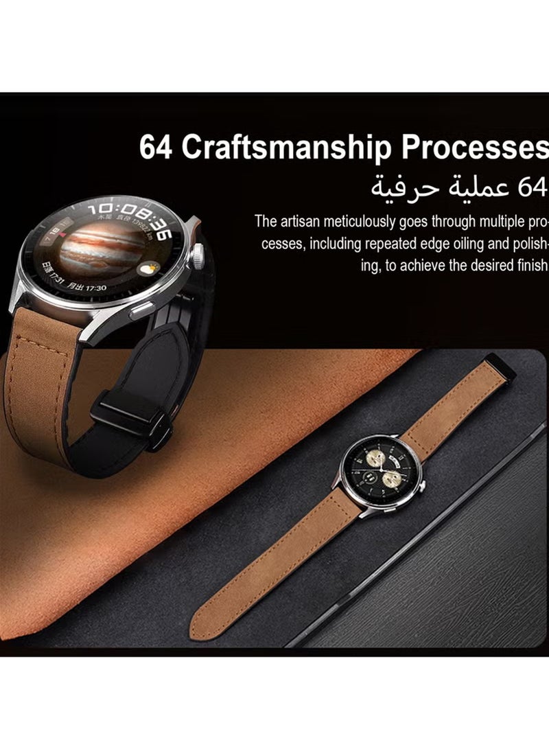 22mm Leather Watch Strap with Magnetic Buckle Design, Compatible with Huawei GT3/4 46mm, GT3 Pro, Huawei Watch 3, GT2e, GT2 Pro, GT2 42/46mm, Samsung Galaxy Watch 3 45mm/Gear S3  - Image 3