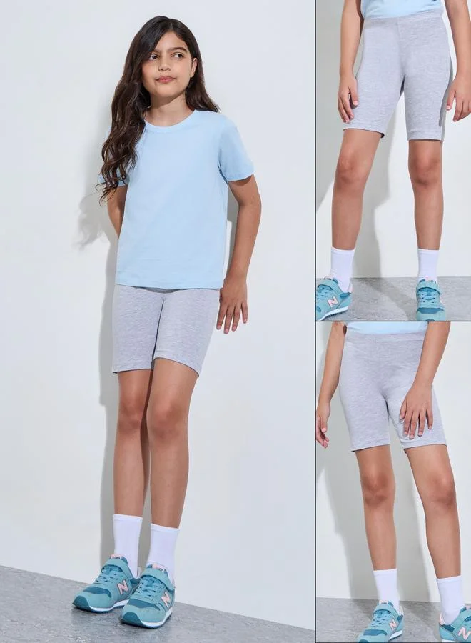ستايلي Teen Girls Pack of 2 -Grey Cotton Cycling Shorts