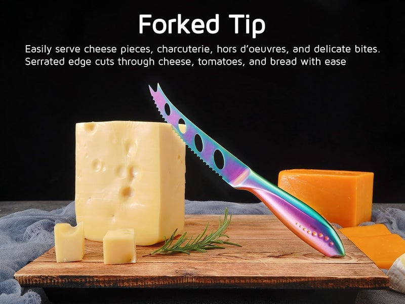WELLSTAR Cheese Knife, Serrated Tomato Knife 5 Inch Sharp High Carbon Stainless Steel Blade for Cutting All Cheese Types - Rainbow - Image 5