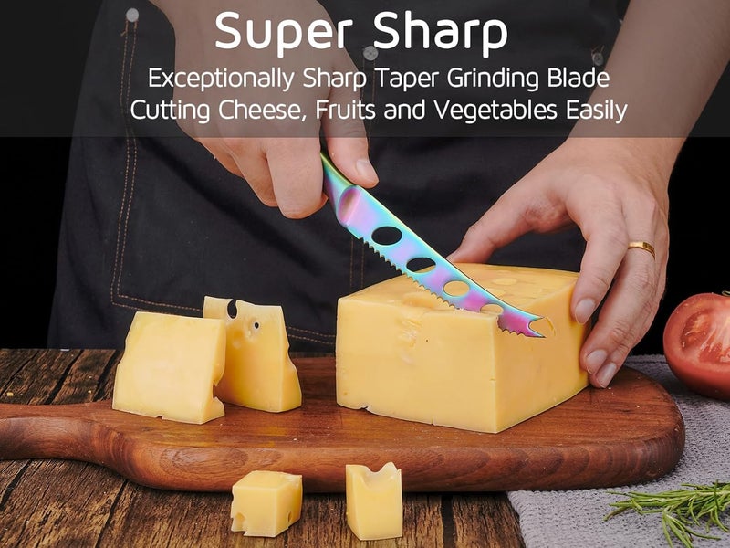 WELLSTAR Cheese Knife, Serrated Tomato Knife 5 Inch Sharp High Carbon Stainless Steel Blade for Cutting All Cheese Types - Rainbow - Image 2