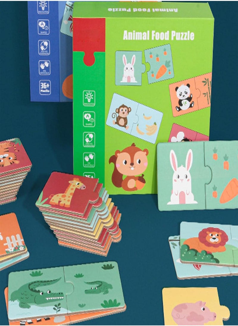 GGOOT - Matching Puzzles For Toddlers - Two Piece Matching Puzzles With Aesthetic Illustrations For,Self Correcting Two Piece Matching Puzzles Made Of Wood For Learn Common Foods And Animals - Image 1