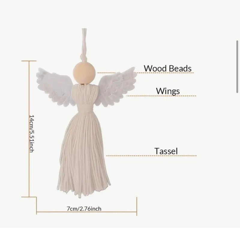 WARMINGO DE Handmade Angel Hanging for Car | Cute White Guardian Angel Tassel Ornament | Rear View Mirror Decor | Spiritual Protection Charm | Car Accessories Interior Hanging Gift - Image 4