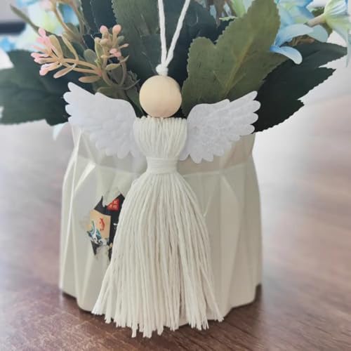 WARMINGO DE Handmade Angel Hanging for Car | Cute White Guardian Angel Tassel Ornament | Rear View Mirror Decor | Spiritual Protection Charm | Car Accessories Interior Hanging Gift - Image 3