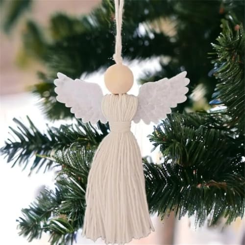 WARMINGO DE Handmade Angel Hanging for Car | Cute White Guardian Angel Tassel Ornament | Rear View Mirror Decor | Spiritual Protection Charm | Car Accessories Interior Hanging Gift - Image 5