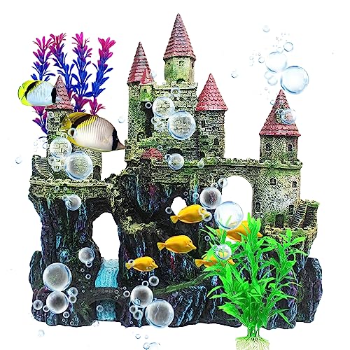 MUYG Aquarium Castle Decorations,Resin Castle for Fish Tank with Randomly Color Plants Decor Accessories for Freshwater and Saltwater Fish Tanks (Red) - Image 1