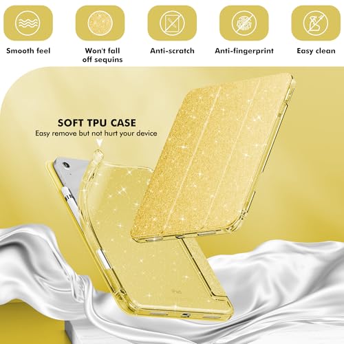 INFILAND Compatible with iPad A16 11th Generation 11 Inch 2025 Case, iPad Case 10th Generation 10.9 Inch, Glitter Cover with Sparkly Clear Back, Pencil Holder, for Kids Girls (Golden Yellow) - Image 4