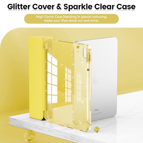 INFILAND Compatible with iPad A16 11th Generation 11 Inch 2025 Case, iPad Case 10th Generation 10.9 Inch, Glitter Cover with Sparkly Clear Back, Pencil Holder, for Kids Girls (Golden Yellow) - Image 3