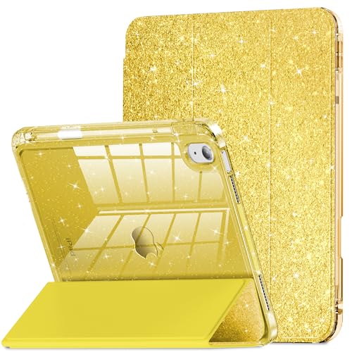 INFILAND Compatible with iPad A16 11th Generation 11 Inch 2025 Case, iPad Case 10th Generation 10.9 Inch, Glitter Cover with Sparkly Clear Back, Pencil Holder, for Kids Girls (Golden Yellow) - Image 1