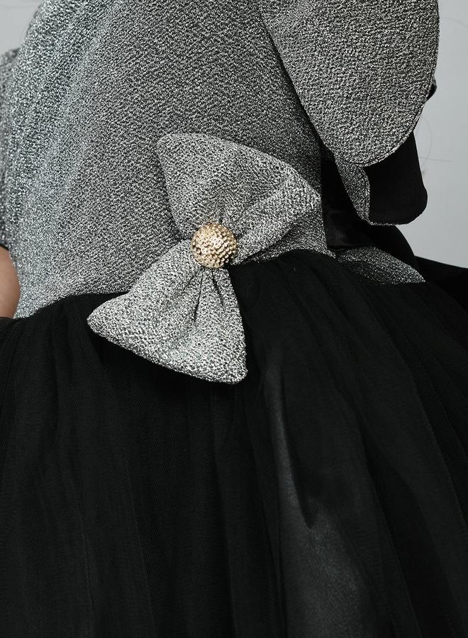 BELLA MODA Embellished Mesh Insert Ruffled Sleeve Knee-Length Dress - Image 3